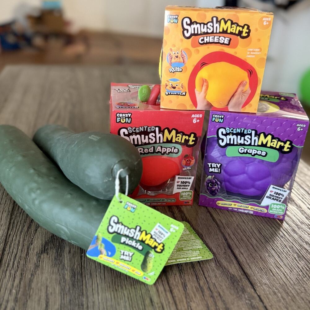RMS Smushmart Squishy Bundle Apple, Pickle, Cheese, Grapes, Novelty Squishy Toys
